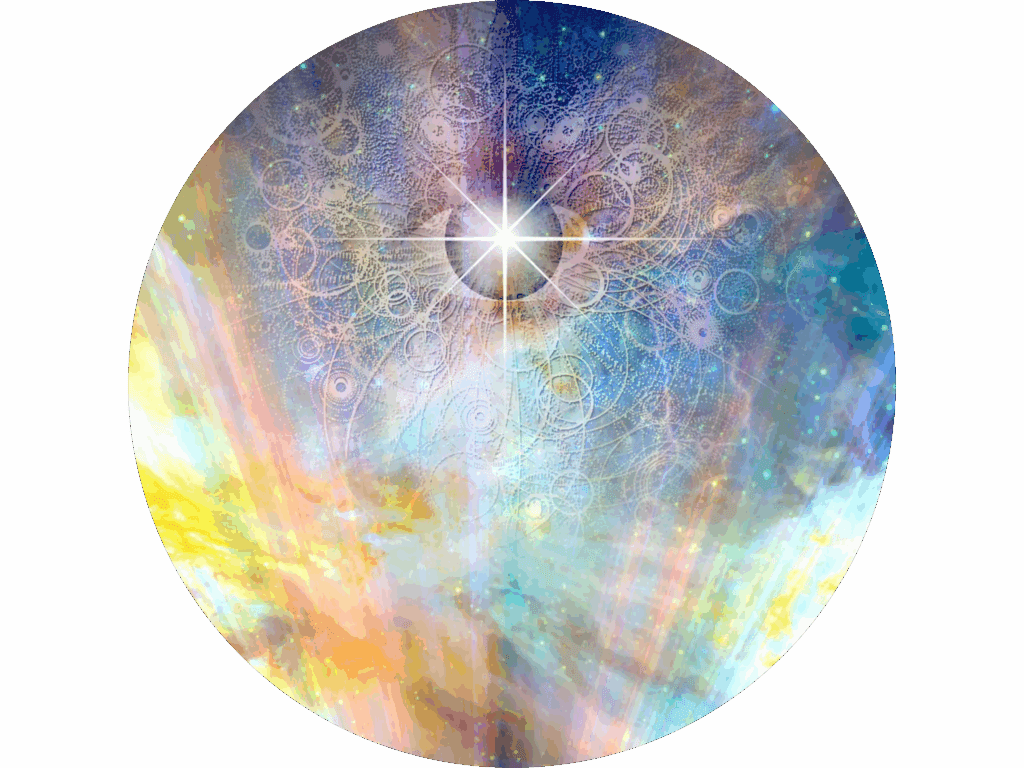 A luminous celestial scene with radiant light and cosmic patterns.