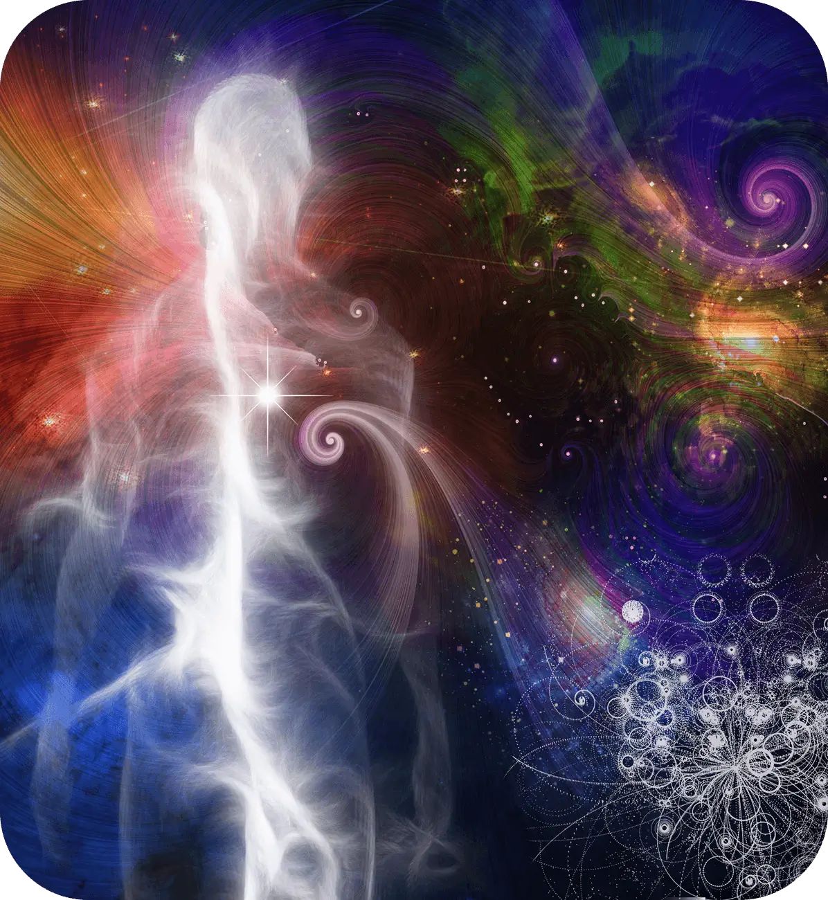 Abstract silhouette with colorful cosmic background.